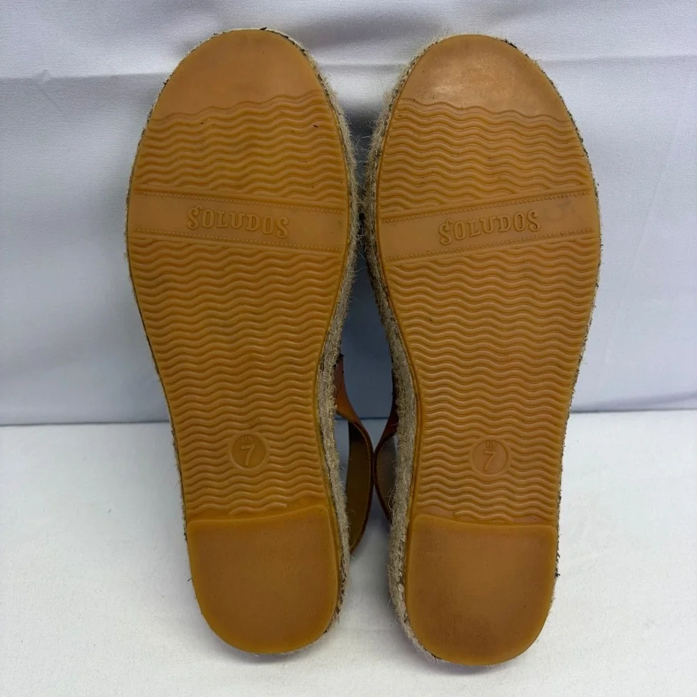 Soludos Leather Cross Strap Espadrille Sandals Women 7 Tan Buckle Boho Summer